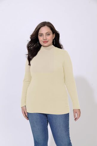 FOREYOND Plus Size Mock Turtleneck Tops for Women Long Sleeve Mock Neck Shirt Lightweight Base Layer Slim Fit Underwear in Saudi Arabia
