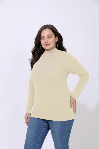 FOREYOND Plus Size Mock Turtleneck Tops for Women Long Sleeve Mock Neck Shirt Lightweight Base Layer Slim Fit Underwear in Saudi Arabia