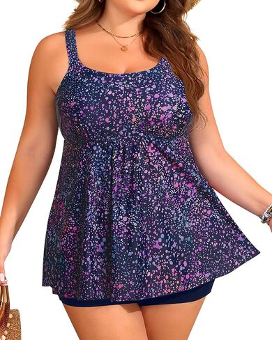 Holipick Plus Size 2 قطعة ملابس السباحة - نساء Tankini بدلات الاستحمام متدفق مع القمامة مع الصبي in Saudi Arabia