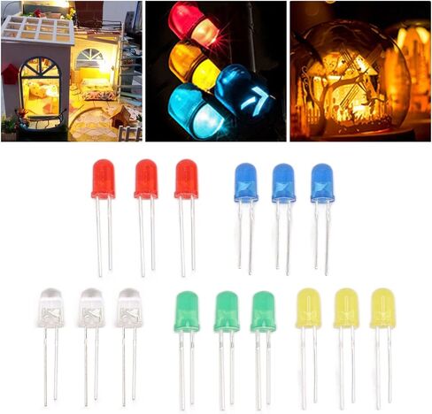 TOPINCN 100pcs 5mm LED Diodes, DIY Light Emitting Diodes Circuit Assorted Kit, Red Green Yellow Blue White for Appliance Repair Science Project Lighting Bulb Lamp Assorted Kit in Saudi Arabia