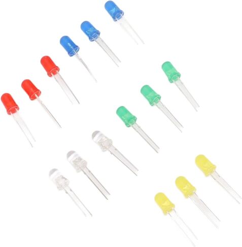 TOPINCN 100pcs 5mm LED Diodes, DIY Light Emitting Diodes Circuit Assorted Kit, Red Green Yellow Blue White for Appliance Repair Science Project Lighting Bulb Lamp Assorted Kit in Saudi Arabia