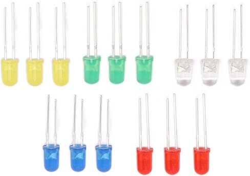 TOPINCN 100pcs 5mm LED Diodes, DIY Light Emitting Diodes Circuit Assorted Kit, Red Green Yellow Blue White for Appliance Repair Science Project Lighting Bulb Lamp Assorted Kit in Saudi Arabia