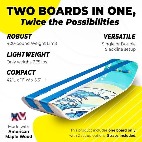 GIBBON SlackBoard Plus - 2-in-1 Slackline Balance Board for Adults - Workout Equipment Home Gym Training - Wooden Balance Trainer - Standing Desk Exercise, Yoga, Agility, Pilates, Core, Fitness in Saudi Arabia