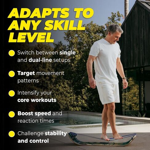 GIBBON SlackBoard Plus - 2-in-1 Slackline Balance Board for Adults - Workout Equipment Home Gym Training - Wooden Balance Trainer - Standing Desk Exercise, Yoga, Agility, Pilates, Core, Fitness in Saudi Arabia