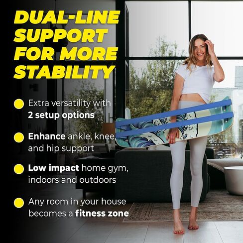GIBBON SlackBoard Plus - 2-in-1 Slackline Balance Board for Adults - Workout Equipment Home Gym Training - Wooden Balance Trainer - Standing Desk Exercise, Yoga, Agility, Pilates, Core, Fitness in Saudi Arabia