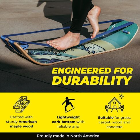 GIBBON SlackBoard Plus - 2-in-1 Slackline Balance Board for Adults - Workout Equipment Home Gym Training - Wooden Balance Trainer - Standing Desk Exercise, Yoga, Agility, Pilates, Core, Fitness in Saudi Arabia
