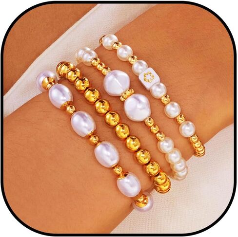 Gold Beaded Layered Bracelet Bohemian Clay Beads Stackable Bracelets 7PCS Stretch Bangle Set for Women and Men((P-02) in Saudi Arabia