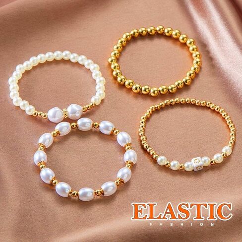 Gold Beaded Layered Bracelet Bohemian Clay Beads Stackable Bracelets 7PCS Stretch Bangle Set for Women and Men((P-02) in Saudi Arabia