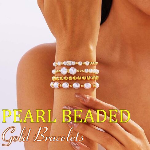 Gold Beaded Layered Bracelet Bohemian Clay Beads Stackable Bracelets 7PCS Stretch Bangle Set for Women and Men((P-02) in Saudi Arabia