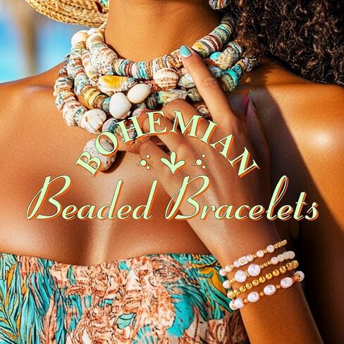 Gold Beaded Layered Bracelet Bohemian Clay Beads Stackable Bracelets 7PCS Stretch Bangle Set for Women and Men((P-02) in Saudi Arabia