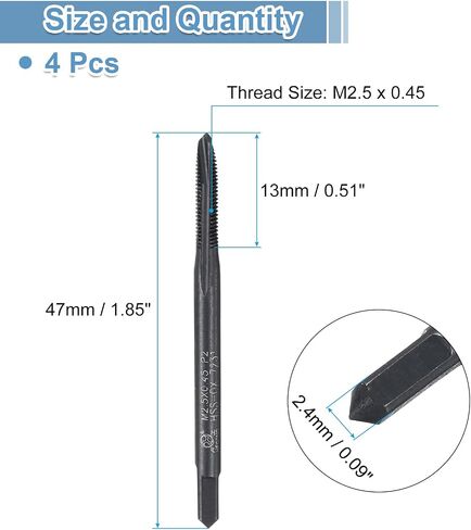uxcell Spiral Point Plug Threading Tap M2.5 x 0.45 Thread, Ground Threads H2, High Speed Steel 6542, Nitriding, Metric Screw Taps Tapping Bit for Thread Repair, 4pcs in Saudi Arabia