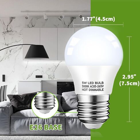 Refrigerator Light Bulb, 40W Equivalent, 5W Daylight White 5000K E26 Base Non-Dimmable, Waterproof LED A15 Appliance Bulb for Fridge Freezer Home Lighting, 2-Pack in Saudi Arabia