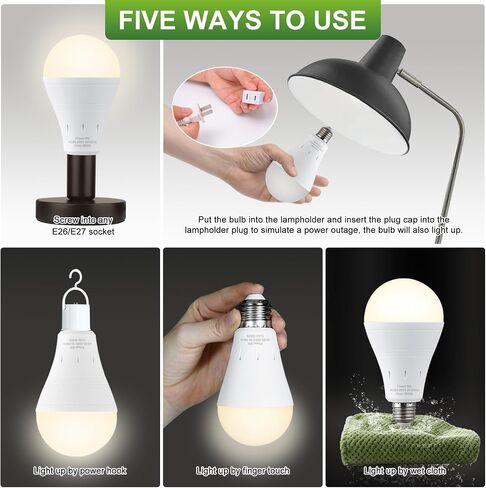 6 Pack Rechargeable Emergency Light Bulbs, Battery Powered Energy Efficient LED Light Bulb 6000K Daylight E26 120 Volt 9W 60W Equivalent with 1200mAh for Home Power Outage Camping Hurricane in Saudi Arabia