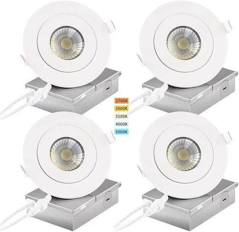 4 بوصة LED LED مصباح راحة ، 90 ° إضاءة مقلة العين القابلة للتعديل ، 5CCT 9W الأضواء المريحة قابلة للاستراحة مع مربع الوصلات (4 حزمة) in Saudi Arabia