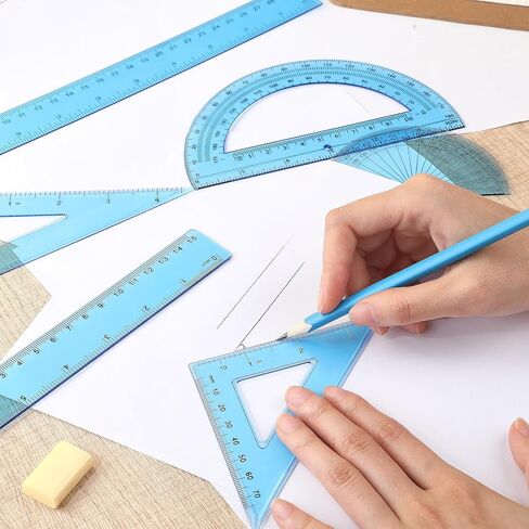 Tenare 1 Set Plastic Clear Math Set Includes Protractor Triangle Rulers 12 Inch 6 Inch Straight Geometry Math Transparent Ruler Measuring Tool for School Office Home Supplies(Clear) in Saudi Arabia