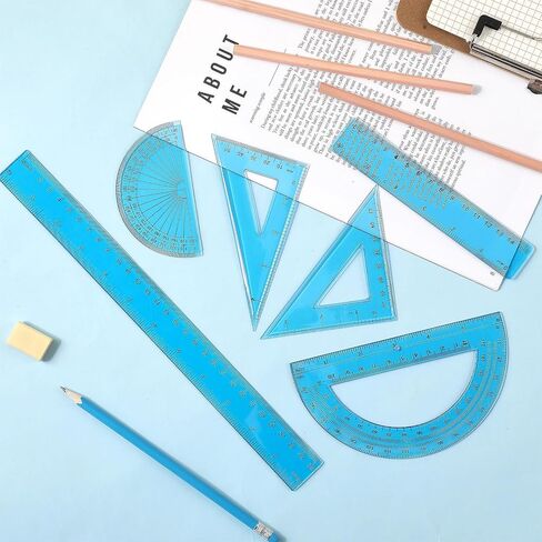 Tenare 1 Set Plastic Clear Math Set Includes Protractor Triangle Rulers 12 Inch 6 Inch Straight Geometry Math Transparent Ruler Measuring Tool for School Office Home Supplies(Clear) in Saudi Arabia