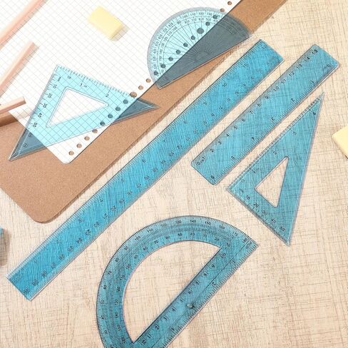 Tenare 1 Set Plastic Clear Math Set Includes Protractor Triangle Rulers 12 Inch 6 Inch Straight Geometry Math Transparent Ruler Measuring Tool for School Office Home Supplies(Clear) in Saudi Arabia