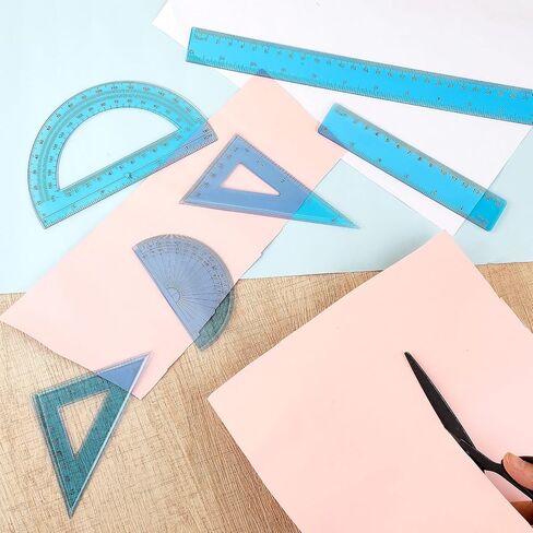 Tenare 1 Set Plastic Clear Math Set Includes Protractor Triangle Rulers 12 Inch 6 Inch Straight Geometry Math Transparent Ruler Measuring Tool for School Office Home Supplies(Clear) in Saudi Arabia