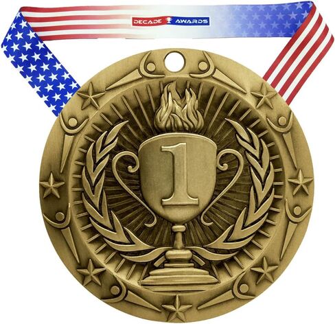 Decade Awards Place World Class Engraved Medal - 3 Inch Wide Olympic WCM Place Medallion with Stars and Stripes American Flag V Neck Ribbon - for Adults & Kids in Saudi Arabia