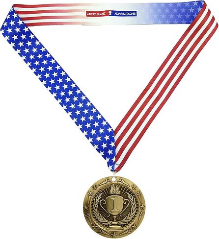 Decade Awards Place World Class Engraved Medal - 3 Inch Wide Olympic WCM Place Medallion with Stars and Stripes American Flag V Neck Ribbon - for Adults & Kids in Saudi Arabia