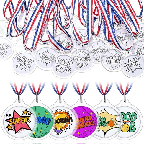 DIY Blank Medals for Kids, Design Your Own Award Medals with Colorable Sheets and Blank Sheets, Custom Acrylic Awards Kit with Ribbon for Back to School Field Day Games Prize Gifts in Saudi Arabia