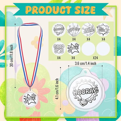 DIY Blank Medals for Kids, Design Your Own Award Medals with Colorable Sheets and Blank Sheets, Custom Acrylic Awards Kit with Ribbon for Back to School Field Day Games Prize Gifts in Saudi Arabia