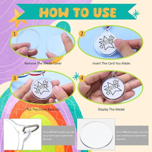 DIY Blank Medals for Kids, Design Your Own Award Medals with Colorable Sheets and Blank Sheets, Custom Acrylic Awards Kit with Ribbon for Back to School Field Day Games Prize Gifts in Saudi Arabia
