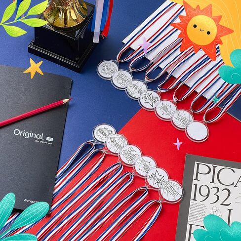 DIY Blank Medals for Kids, Design Your Own Award Medals with Colorable Sheets and Blank Sheets, Custom Acrylic Awards Kit with Ribbon for Back to School Field Day Games Prize Gifts in Saudi Arabia