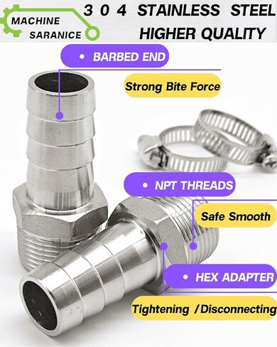 3/4" Barb x 3/4" NPT Male Stainless Steel Barbed Hose Fitting,Leak-Proof Connector for RV Water Systems, Homebrew Beer, Hydroponics, Air Compressors & More - Heavy Duty Universal Adapter (Pack of 2) in Saudi Arabia