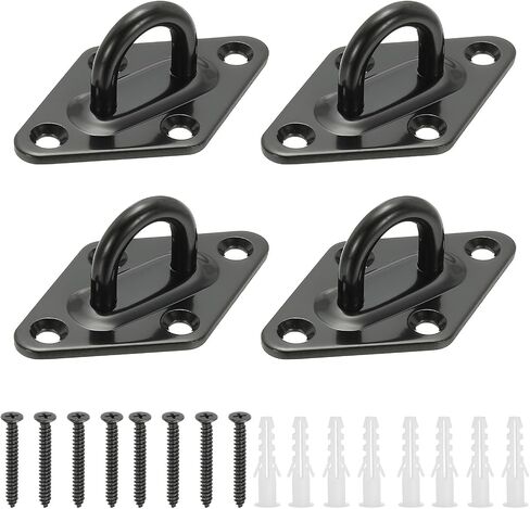 PATIKIL 4Pcs 304 Stainless Steel Ceiling Hooks, Rhombus Pad Eyes Plate Metal Wall Mount U Ceiling Hook with Screws for Hanging Ropes Post Queue Line Barrier, Black in Saudi Arabia