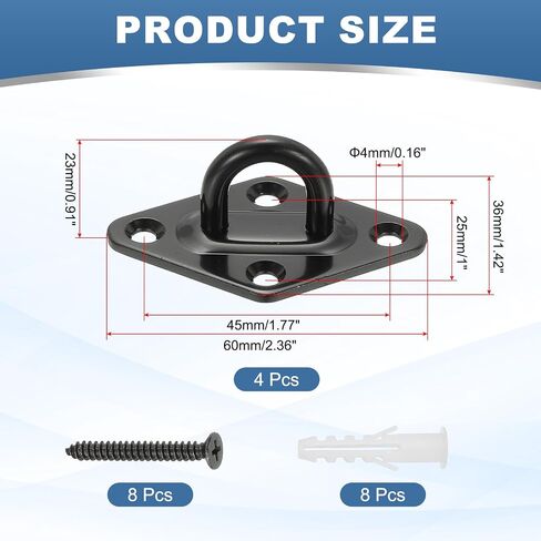 PATIKIL 4Pcs 304 Stainless Steel Ceiling Hooks, Rhombus Pad Eyes Plate Metal Wall Mount U Ceiling Hook with Screws for Hanging Ropes Post Queue Line Barrier, Black in Saudi Arabia