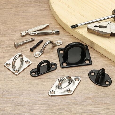 PATIKIL 4Pcs 304 Stainless Steel Ceiling Hooks, Rhombus Pad Eyes Plate Metal Wall Mount U Ceiling Hook with Screws for Hanging Ropes Post Queue Line Barrier, Black in Saudi Arabia