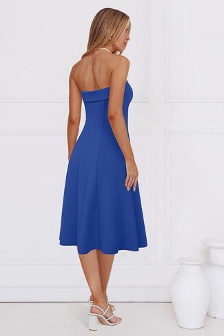 Newshows Womens 2025 Summer Cocktail Dress Stretch Wrinkle-Free Elegant Strapless Tube Formal Evening Party Skater Midi Dress in Saudi Arabia