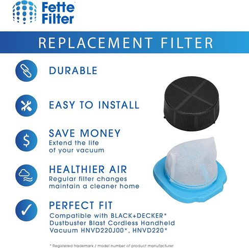 Fette Filter - HNVDF10 Presection Vacuum Filter Set متوافق مع أسود+Decker Dustbuster Blast Plash Handheld Models HNVD220J00 ، HNVD220 - حزمة 4 in Kuwait