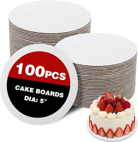 100 pcs 5 بوصة ألواح كعكة مستديرة ، 0.08 بوصة أبيض سميك ألواح الكعك من الورق المقوى من الورق المقوى للخبز - مقاومة للماء وصديق للبيئة in Kuwait