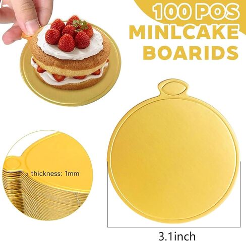 100 Pcs Gold Mini Cake Boards,3.1 inch Round Cardboard Bases,Disposable Food-Grade Plates for Mini Flan,Cupcakes and Desserts,Perfect for Party,Baking and Dessert Display Wedding Birthday in Saudi Arabia