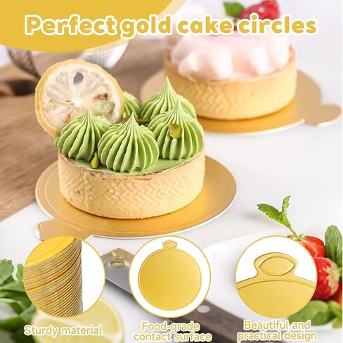100 Pcs Gold Mini Cake Boards,3.1 inch Round Cardboard Bases,Disposable Food-Grade Plates for Mini Flan,Cupcakes and Desserts,Perfect for Party,Baking and Dessert Display Wedding Birthday in Saudi Arabia