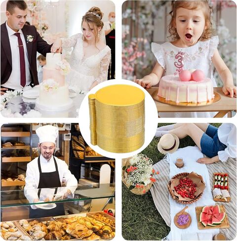 100 Pcs Gold Mini Cake Boards,3.1 inch Round Cardboard Bases,Disposable Food-Grade Plates for Mini Flan,Cupcakes and Desserts,Perfect for Party,Baking and Dessert Display Wedding Birthday in Saudi Arabia