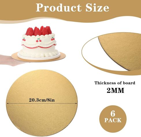 Simarro 6 Pack Golden Cake Boards ، 8 بوصات مستديرة ، دوائر كعكة ثقيلة من أجل الزفاف ، أعياد الميلاد ، الحلوى ، الخبز ، تزيين البيتزا والمعارض in Saudi Arabia
