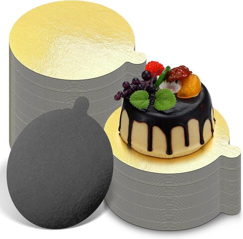 لوحة كعكة مستديرة 5 بوصة مع Tab Mini Pastry عكسي مشمع لوحات الحلوى مصغرة لألواح معجنات عرض الحلوى (الذهب والأسود) in Saudi Arabia