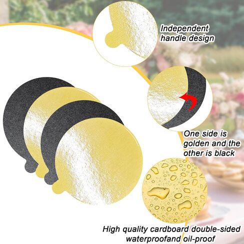 لوحة كعكة مستديرة 5 بوصة مع Tab Mini Pastry عكسي مشمع لوحات الحلوى مصغرة لألواح معجنات عرض الحلوى (الذهب والأسود) in Saudi Arabia