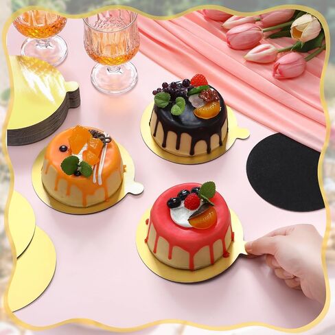 لوحة كعكة مستديرة 5 بوصة مع Tab Mini Pastry عكسي مشمع لوحات الحلوى مصغرة لألواح معجنات عرض الحلوى (الذهب والأسود) in Saudi Arabia