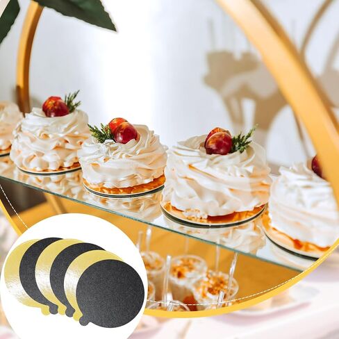 لوحة كعكة مستديرة 5 بوصة مع Tab Mini Pastry عكسي مشمع لوحات الحلوى مصغرة لألواح معجنات عرض الحلوى (الذهب والأسود) in Saudi Arabia