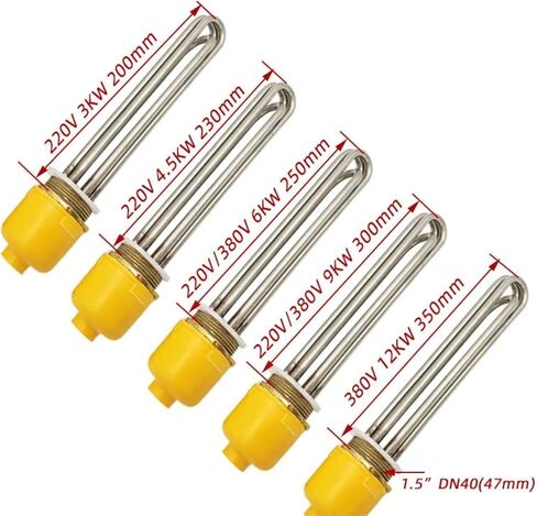 1PC 220v/380v DN40 Stainless Steel 201 Heating Element Electric Immersion Water Heater Resistance 3kw/4.5kw/6kw/9kw/12kw(220V,9KW 300mm) in Saudi Arabia