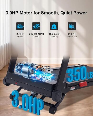 طاحنة منحدر السيارات ، 20 ٪ المنحدر ، 3.0 حصان ، آلة تشغيل 10 ميل في الساعة ، حزام عريض 18.5 بوصة ، 350 رطلا ، جهاز المشي للمنزل مع تطبيق Bluetooth in Kuwait