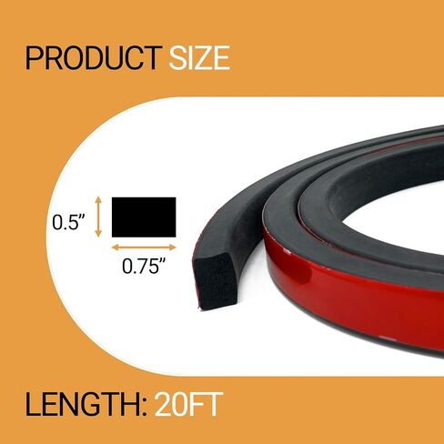 Rubber Weather Stripping, Rectangle Foam Seal Strip, Rubber Gasket for for Auto, Boat, Garage Door/Window, Machinery and More, W:0.75" x H:0.5", L:20Ft in Kuwait