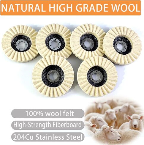 6PCS Wool Felt Flap Polishing Disc, Wool Felt Flap Discs Polishing Wheel, 4.5 Inch Wool Polishing Wheel for Angle Grinder, Metal, Marble, Stone, Furniture, Car Wax (6) in Saudi Arabia