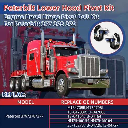 M134708R & M134708L for Peterbilt Lower Hood Pivot Kit & Hood Hinge Pivot Bolt Bushing Bracket Kit for Peterbilt 377 378 379 Replace:13-04708R 13-04708L 13-04154 13-04164 13-04626 in Saudi Arabia