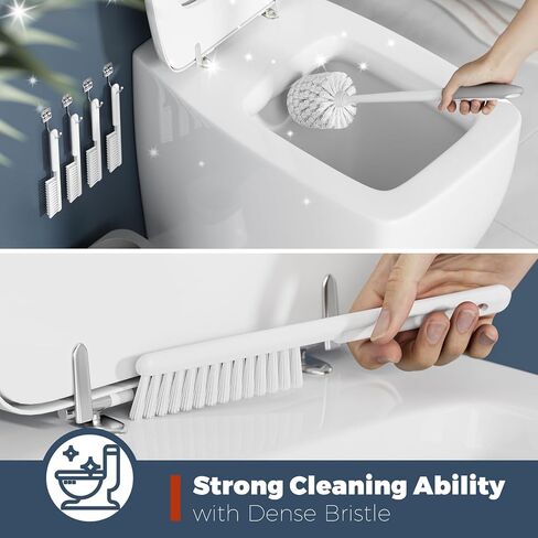 Toilet Brush, 4 Pack Toilet Brush and Holder Set Bathroom Accessories, Toilet Bowl Brush and Holder with 4 Crevice Brush for Bathroom, Toilet Scrubber Brush, White in Kuwait