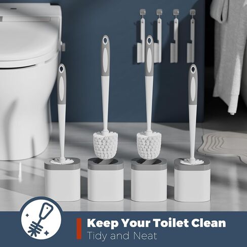 Toilet Brush, 4 Pack Toilet Brush and Holder Set Bathroom Accessories, Toilet Bowl Brush and Holder with 4 Crevice Brush for Bathroom, Toilet Scrubber Brush, White in Kuwait